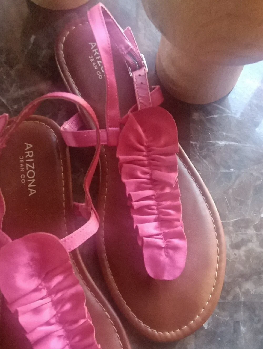 Arizona Jean Company Pink Ruffle T-Strap Sandals for Women